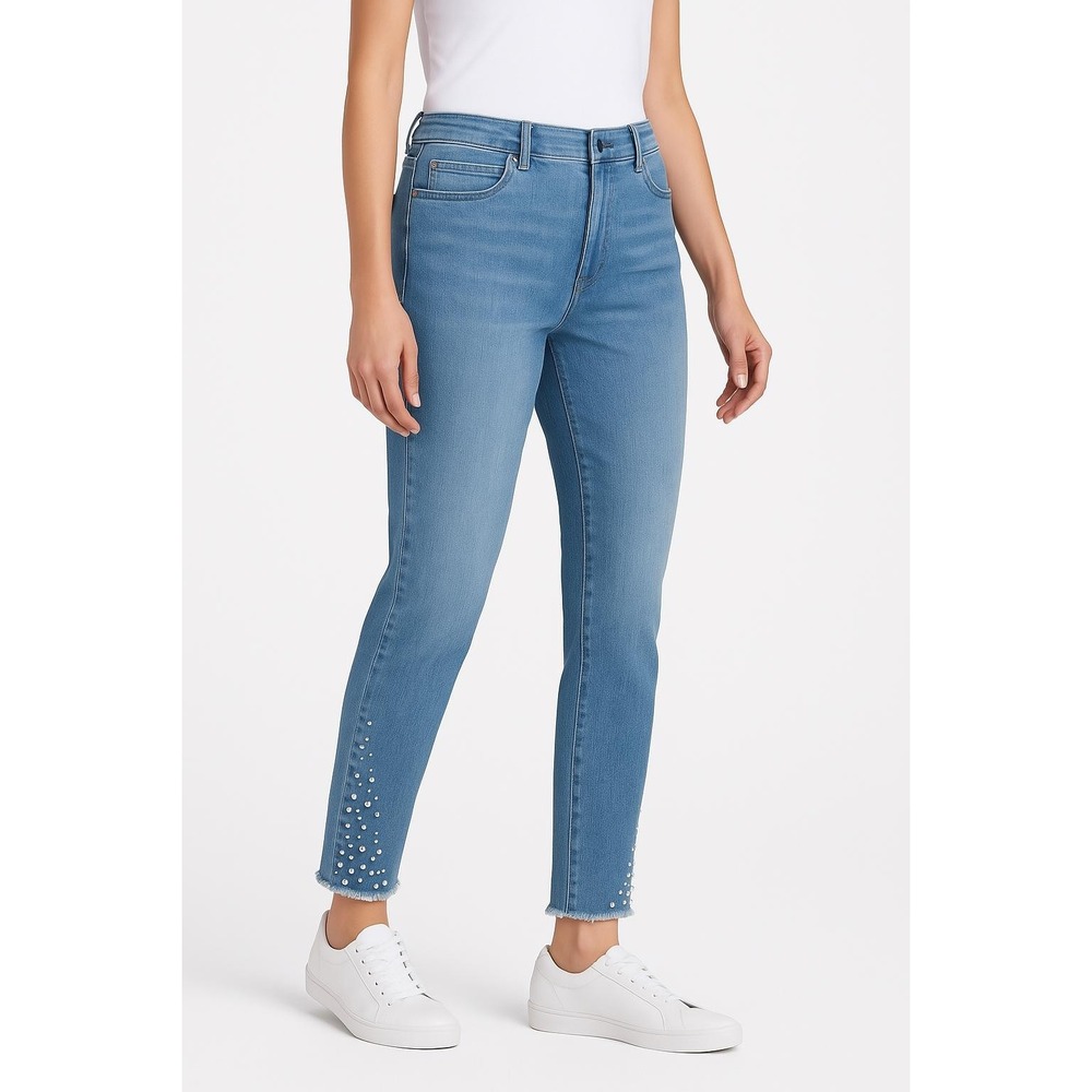 Gloria Vanderbilt Jeans Womens Sze 10 Light Wash Frayed Hem Raw Rhinestone Hem